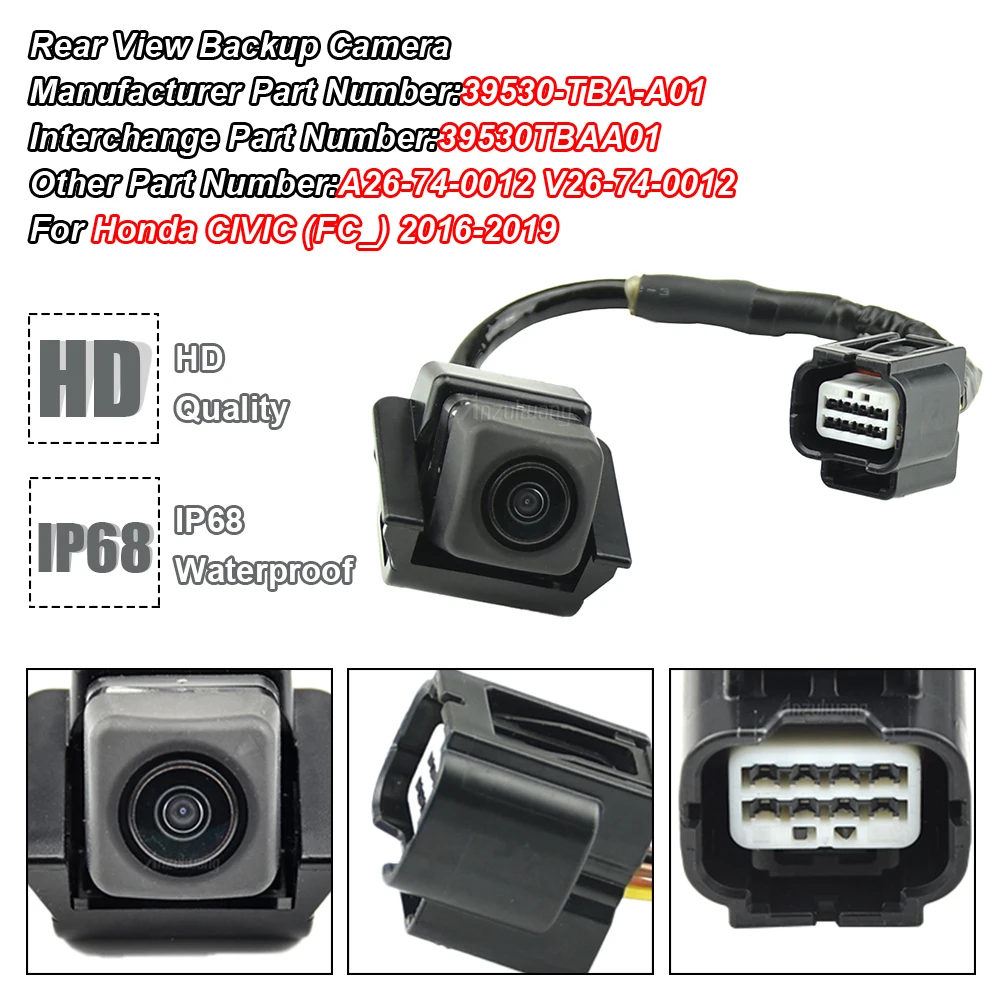 

39530-TBA-A01 Rear View Camera Reverse Parking Assist Back Up Camera for 2016-2019 Honda CIVIC A26-74-0012 V26-74-0012