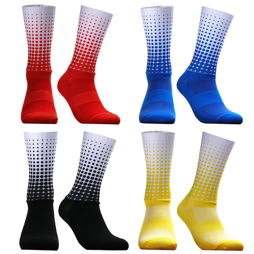 

New Style Polka Dot Summer Sports Cycling Socks Non-slip Silicone Pro Outdoor Racing Bike Socks Calcetines Ciclismo