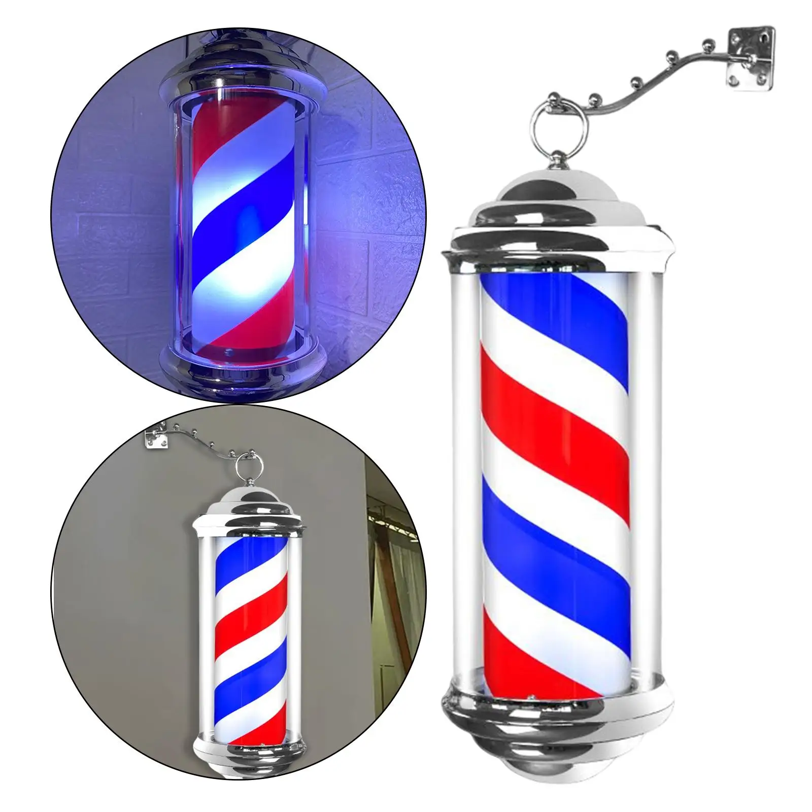 Retro Style Barber Pole Light Rotating Salon Sign Light Barber Pole Stand Lamp LED lights for Indoor Outdoor Lights Hairdressing