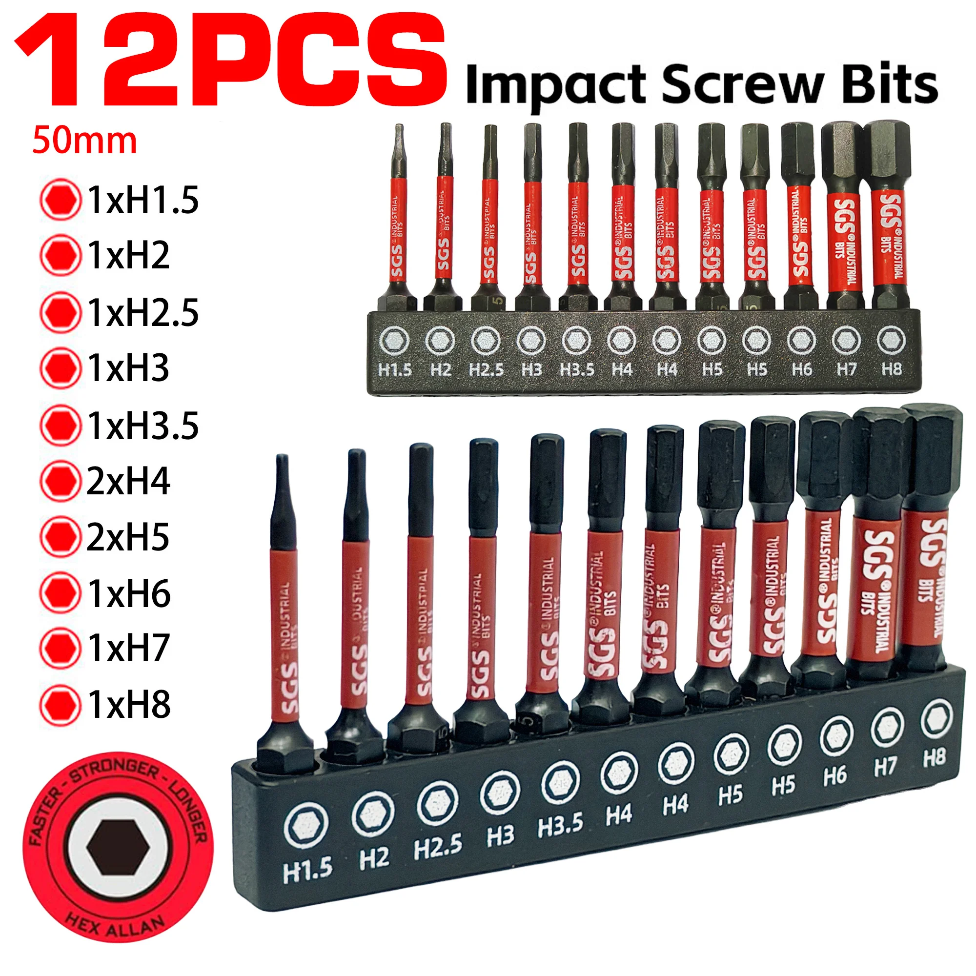 12/24-teiliges Set verschiedener Sechskant-Schlagschrauberbits, 50mm metrische und imperialische Sechskantbits, S2 Stahl Magnetische Elektroschrauber- und Bohrerbits in einer Box – Detail 2