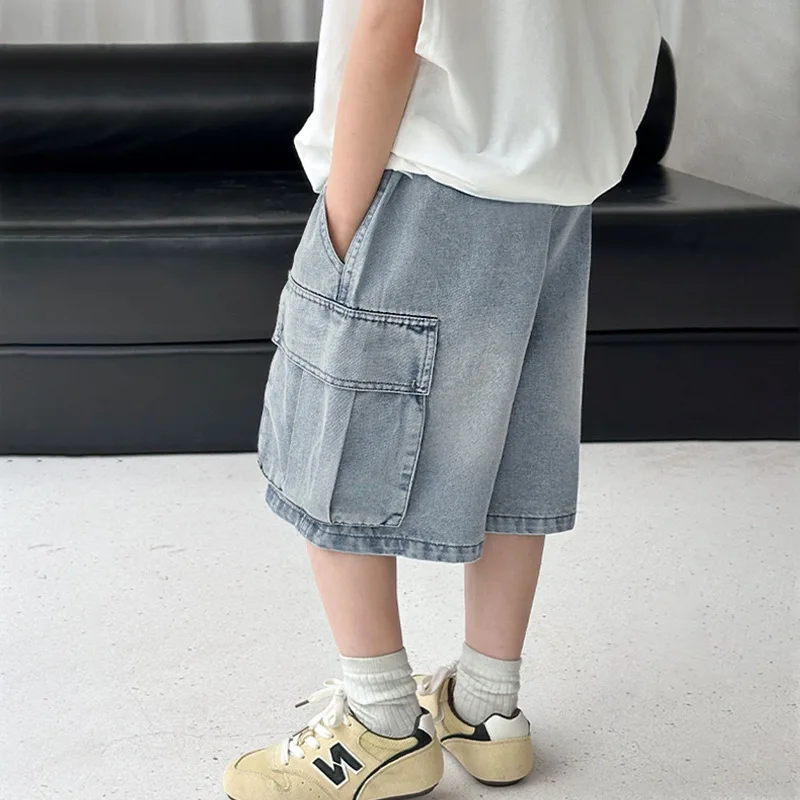 2026 1pc Boys Denim Shorts Summer Casual Five Point Pants Korean Style Versatile Cargo Pants For Daily Wear short pants for boys 5