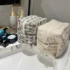 Carry-on Portable Premium Makeup Bag with Large Capacity - Simple Canvas Three-dimensional Storage Bag Solid Color 6