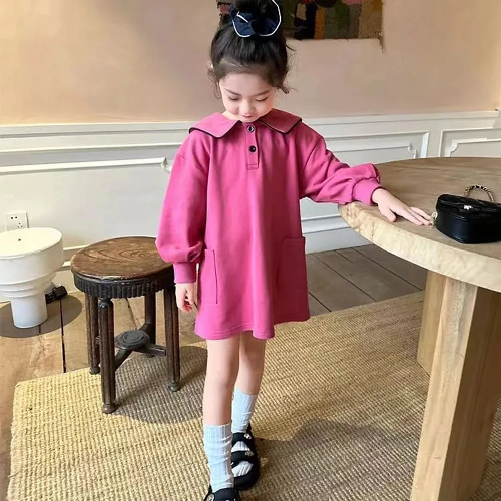 

Toddler Kids Long Sleeve Casual Dresses for Girls POLO Collar Loose Daily Dress Children Girl Clothing Infant Girl Bow Dress 6 8