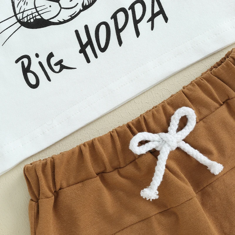 Toddler Baby Boys Easter Day Clothes Sets 0-3Y Short Sleeve Cartoon Rabbit Letter Print Tops Drawstring Pants