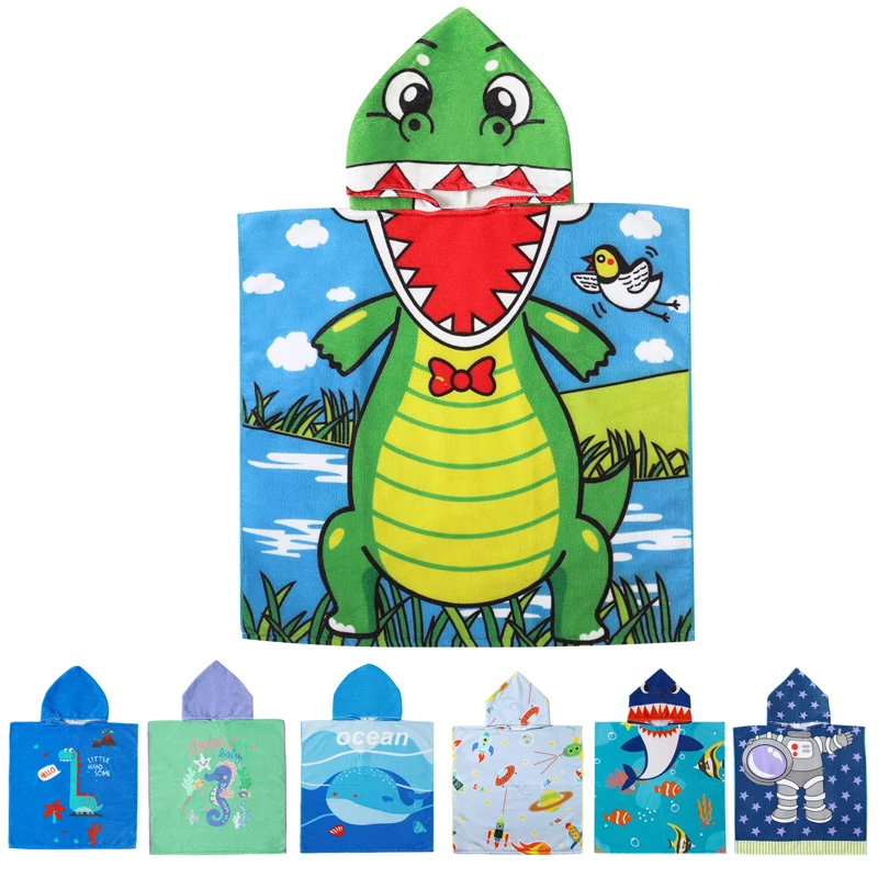 Coral Velvet Bathrobe Baby Bathrobe Children's Bathrobe Cloak Microfiber Hooded Cloak Bathrobe Cartoon Wearable Towels Swimming Beach Baby