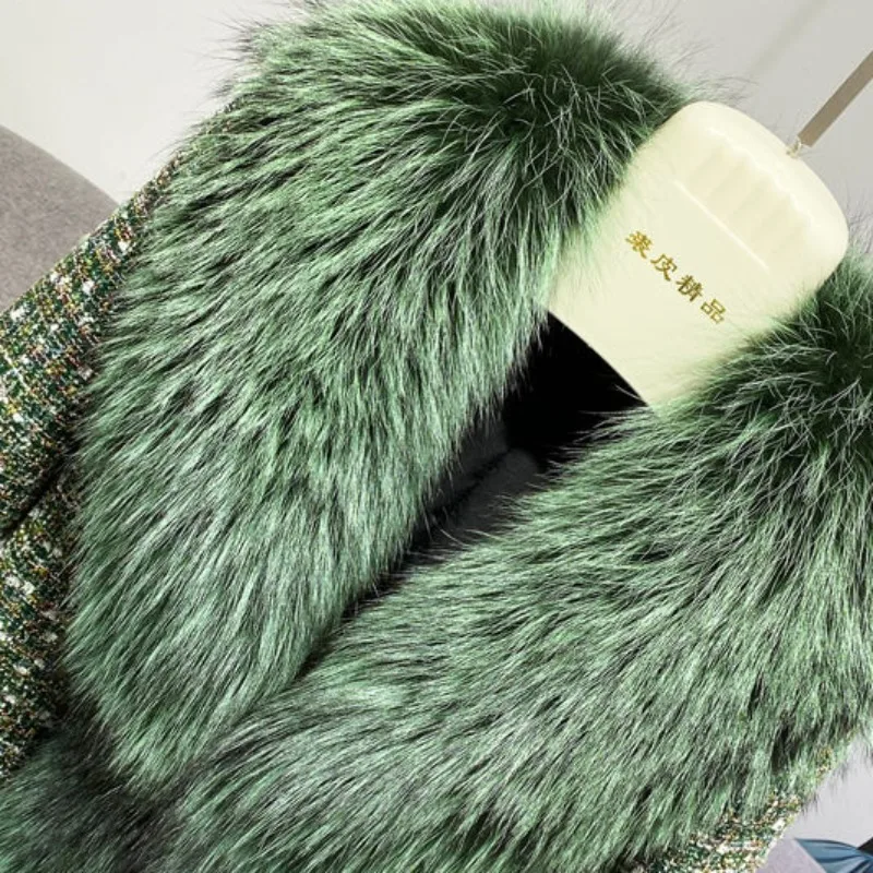 Women's Faux Fox Fur Collar Coat, Slim Waist, Thick, Warm, Short Outwear, Casual V-Neck Jacket, Winter Fashion, New, 2024