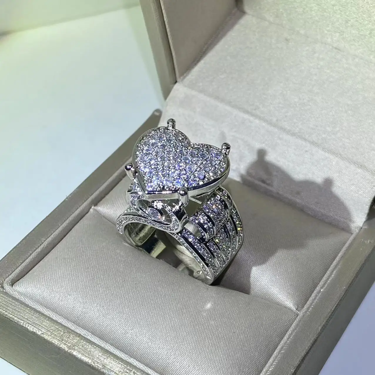 925 Silver Big Heart Ring 5A CZ Micro Pave Cubic Zirconia Ring Fully Iced Out Bling Hip Hop Punk Men Women Jewelry silver ring silver rings silver heart ring