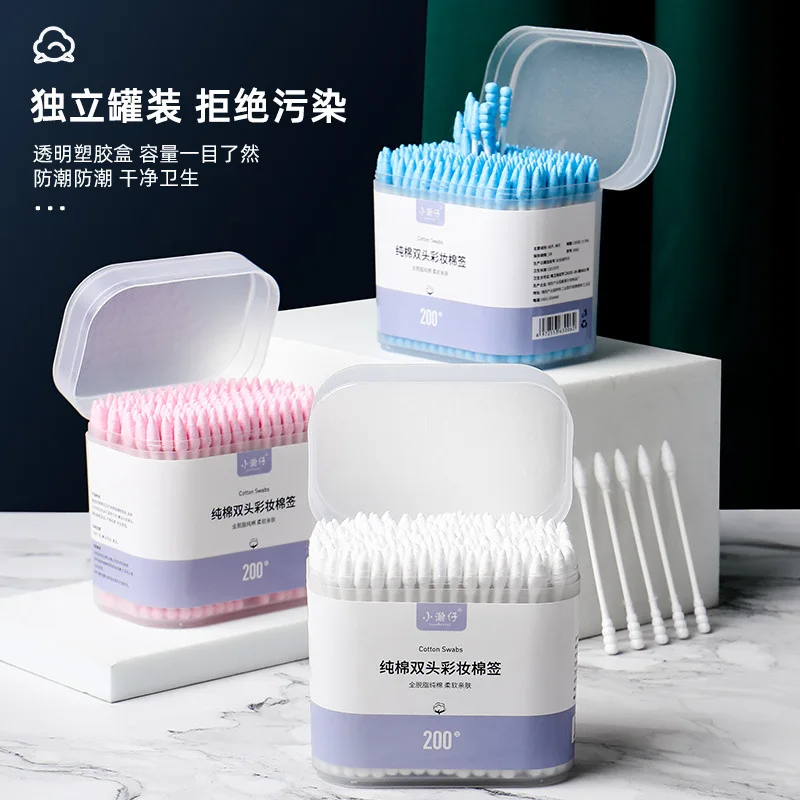 200 boxed color Makeup Remover Cotton swabs Eyeliner Cleaner Double-headed spiral tip cotton swabs 3