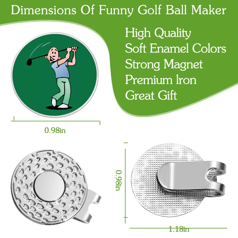 Cartoon Golfer Pattern Enamel Clips Golf Ball Markers with Hat Clips Magnetic Golf Hat Decorative Jewelry Accessories Gift