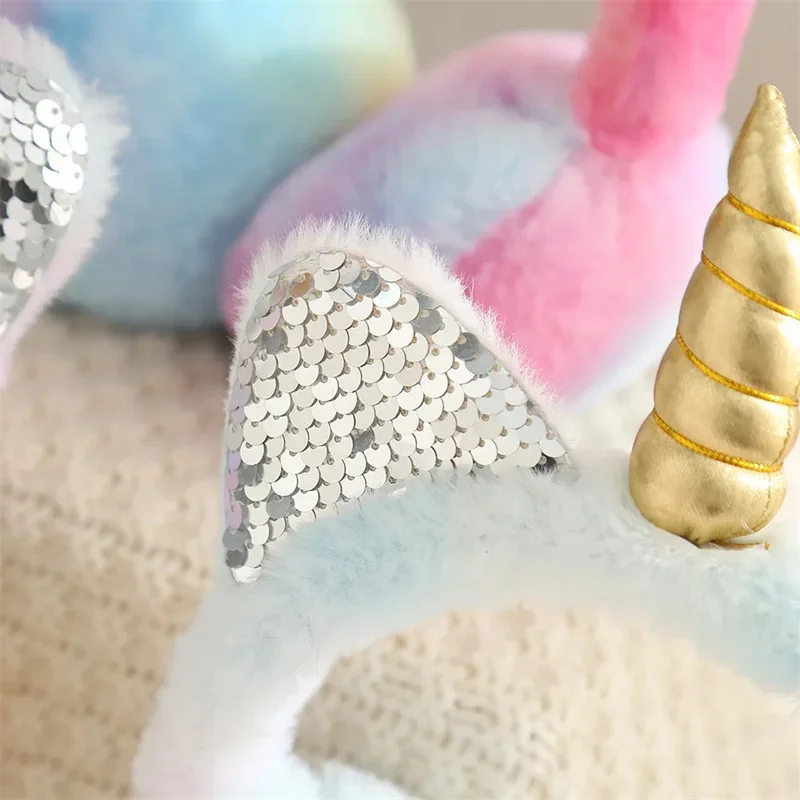 Autumn and Winter Soft Plush Warm Unicorn Earmuffs Tie Dye Sequins Cat Ear Earmuffs Protect Ears From Cold Christmas Gifts