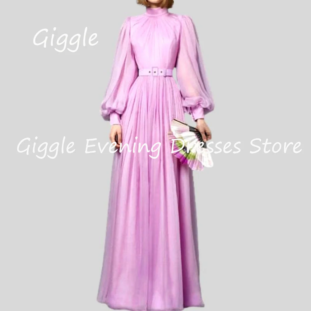

Giggle Chiffon A-line O-neck Arab Ruffle Formal Elegant Prom Gown Floor Length Saudi Evening Party Dresses for Women 2023