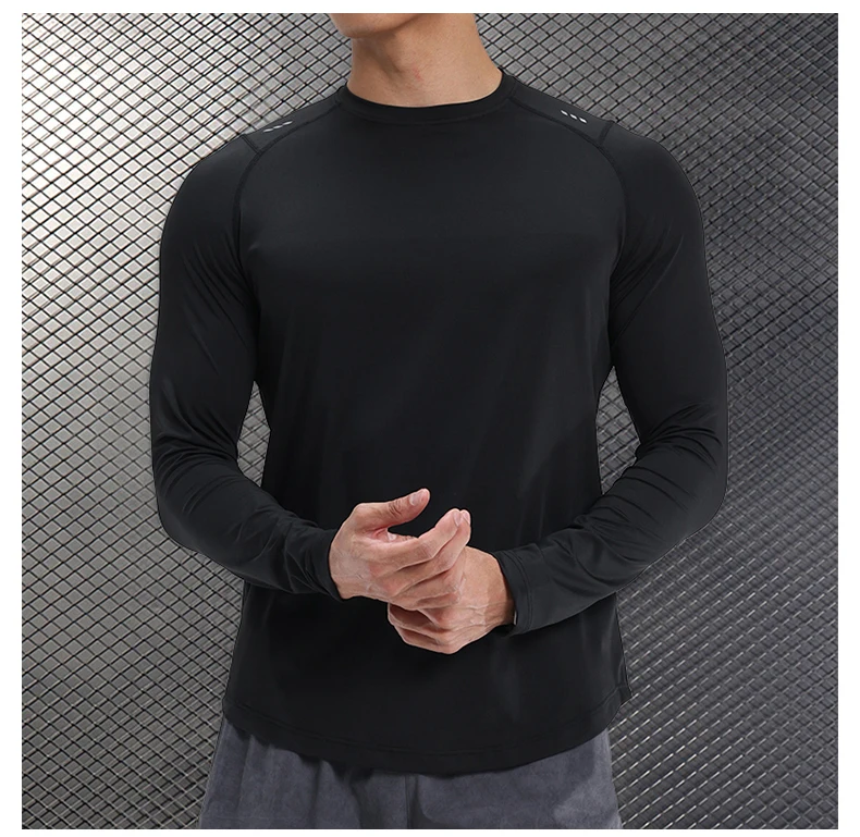 Men Compression Shirt - Long Sleeve Running Gym Top With Moisture Wicking Fabric