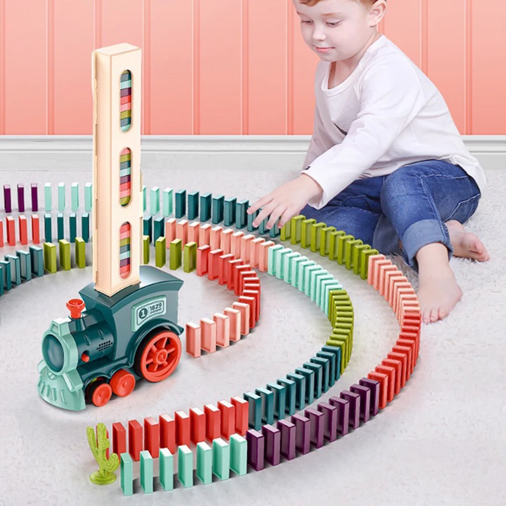 Automatic Laying Train Domino with Lighting And Sound Dominoes Building Games Montreal Educational Toys Early Education Toy