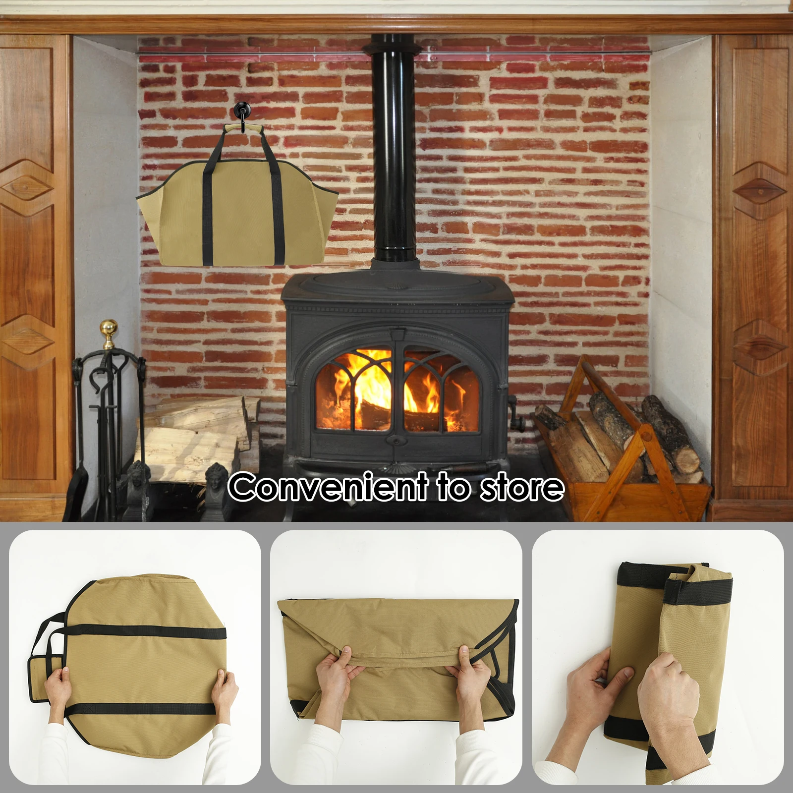 Firewood Carrier Storage Bag Large Capacity Oxford Cloth Scratch-resistant Wood Log Carrier Tote Bag Outdoor Firewood Organizer 4