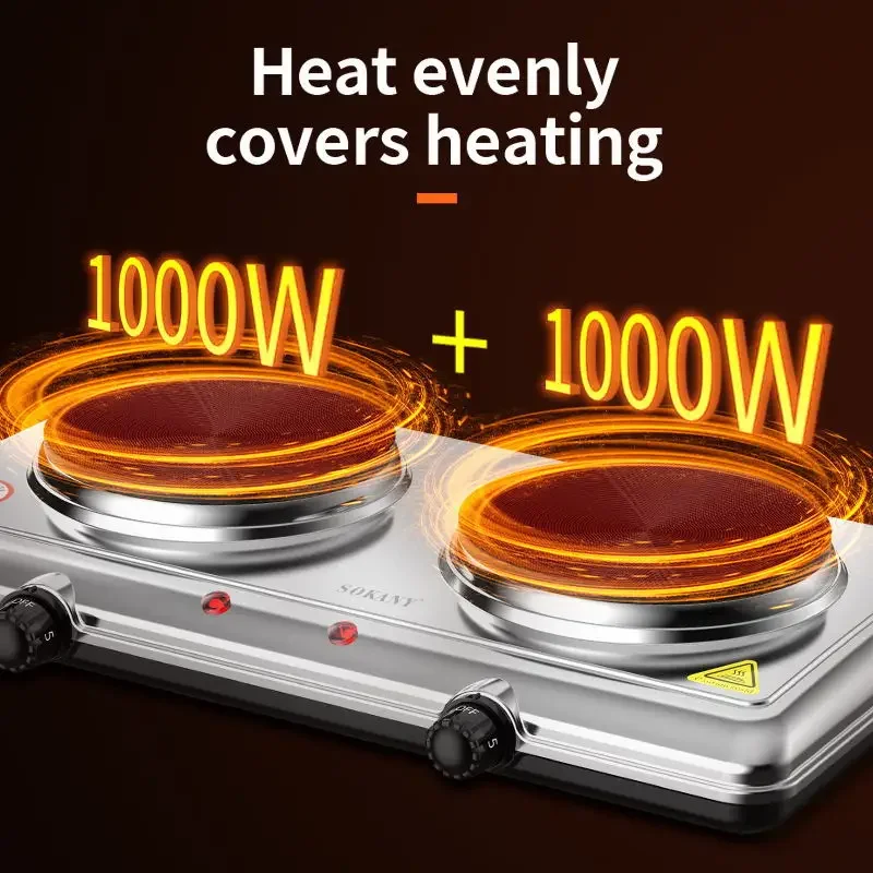 Electric Hot Plate for Cooking Infrared Double Burner 2000W Portable Electric Stove Double Burner