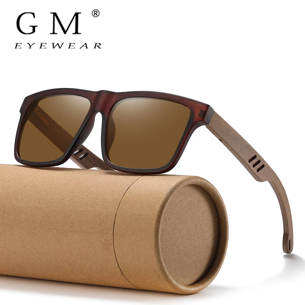 GM Neuheiten Schwarze Holz-Polarisierte Sonnenbrille für Herren Bambus-Sonnenbrille Rote UV400-Gläser Modische Fahrsonnenbrille CartonS5565