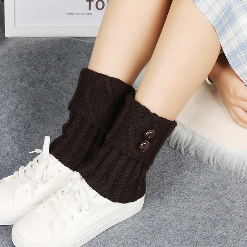 Women Leg Warmers Crochet Knit Buttons Knee High Solid Winter Boot Sock  Long