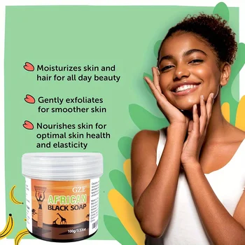 GZE African Black Soap 3-in-1 Face, Hair, and Body Cleanser - Deeply Cleanses and Moisturizes Skin and Hair, Natural Ingredients 2