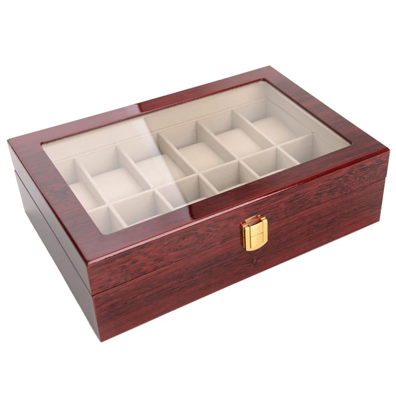 Luxury Wooden Watch Boxes 2/3/5/6/10/12 Grids for Men and Women Glass Top Jewelry Organizer Stroge Cases Clock Gifts Boxes