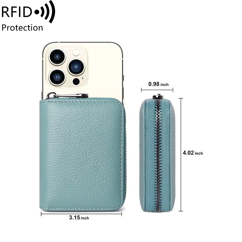 RFID Genuine Leather Accordion Wallet with Zipper - Elegant 14-Slot Credit Card Organizer