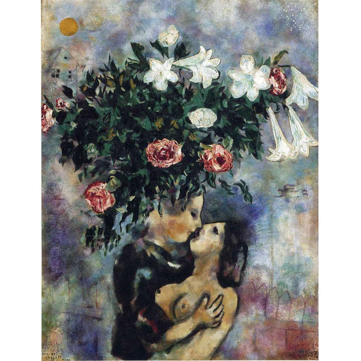 

Hand painted high quality reproduction of Lovers under lilies by Marc Chagall art paintings on canvas Modern home decorations