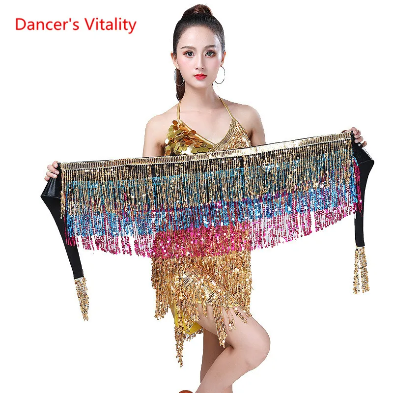 

2023 Belly Dancing Women's Clothing Belt Accessories Belts 4 Straps Rows of Belly Dance Hip Scarf Sequin Belt Rectangle