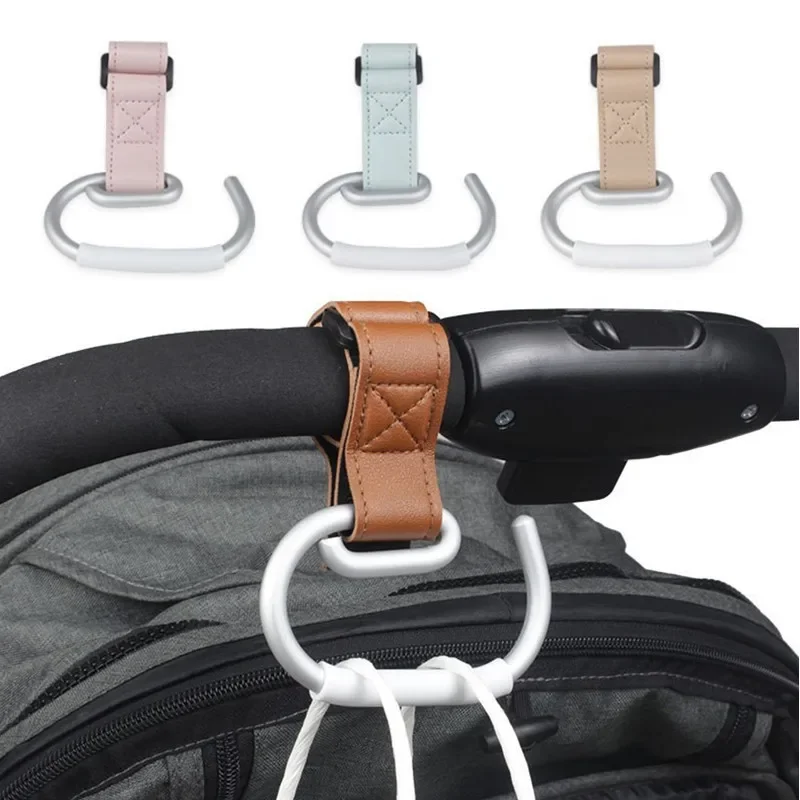 PU Leather Stroller Hooks Rotate 360 Degrees Multifunctional Leather Hooks For Bags Stroller Accessories Christmas Gift