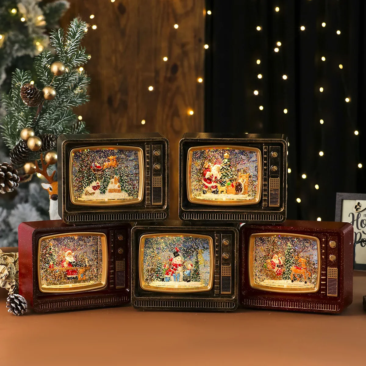 Boule à Neige TV Rétro Lumineuse - Décoration de Noël Unique