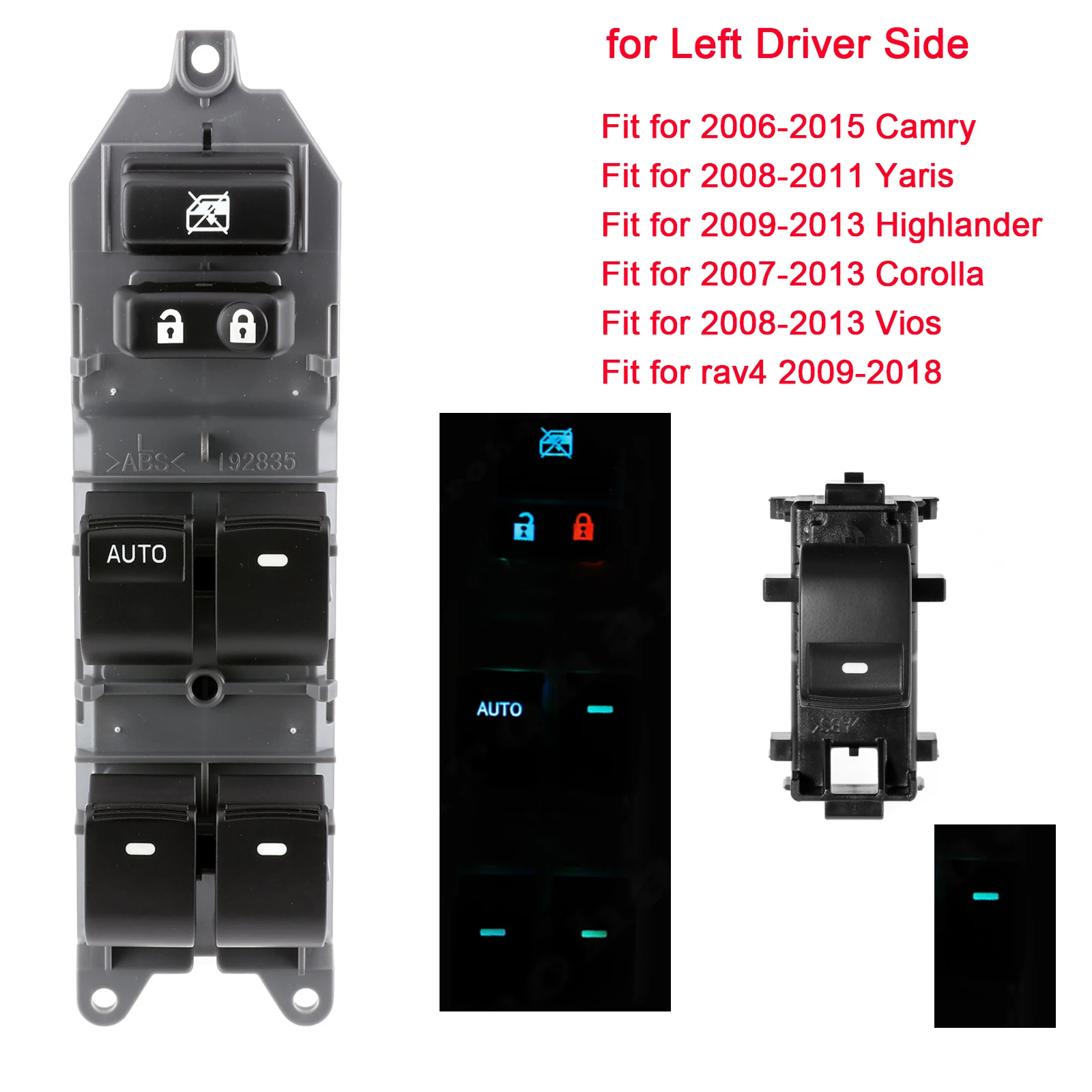 Interruttori alzacristalli Per RAV4 RAV 4 Per Camry Per Corolla Per Yaris Per Cruiser Per Vios Guida A Destra RHD Interruttore Di Alimentazione Per Finestra Singola (Color : 09