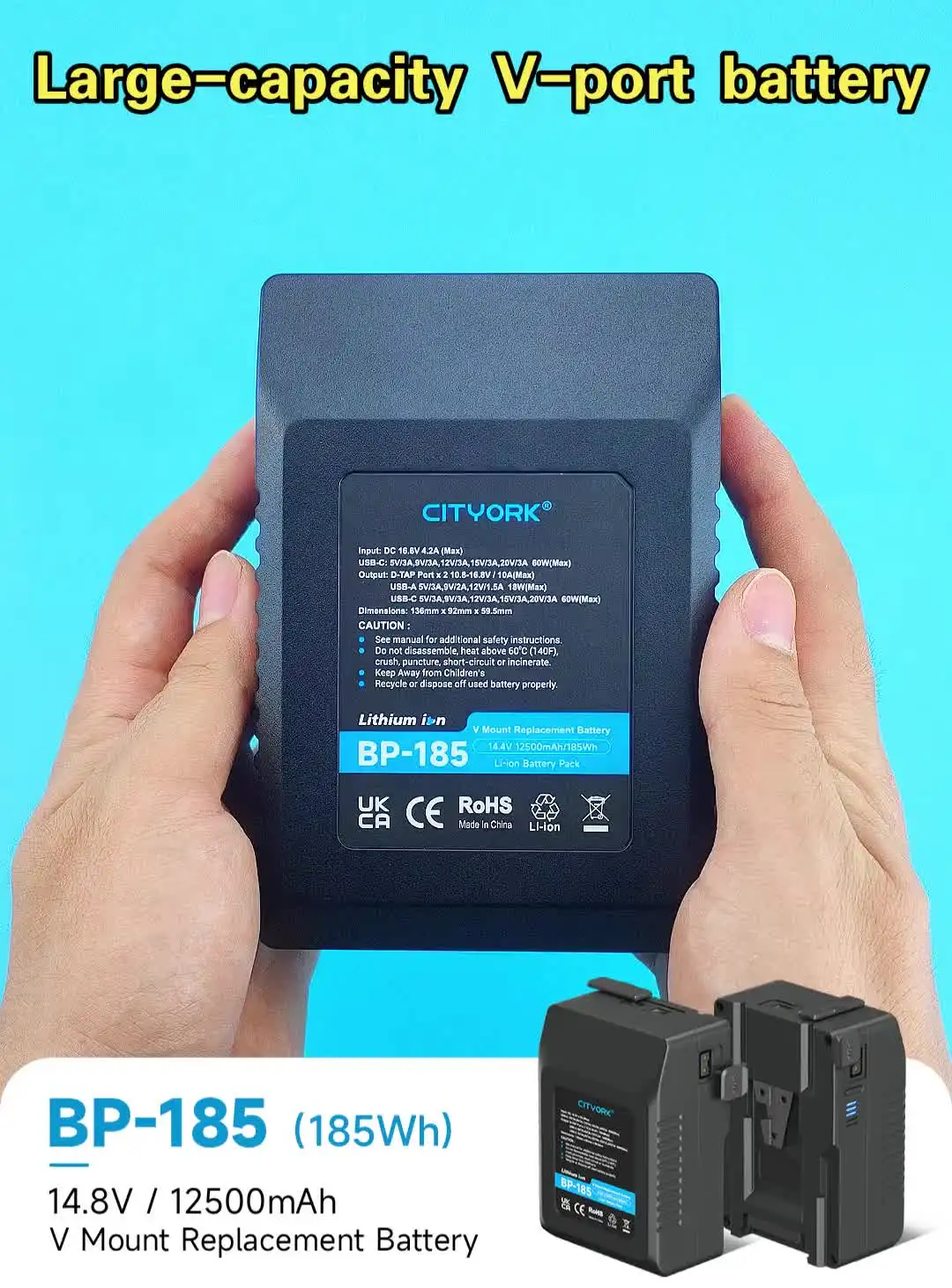 その他 CITVORK V Mount Battery 229Wh CITYORK V Mount Battery 185W BP-185 Lock Battery With Dual D