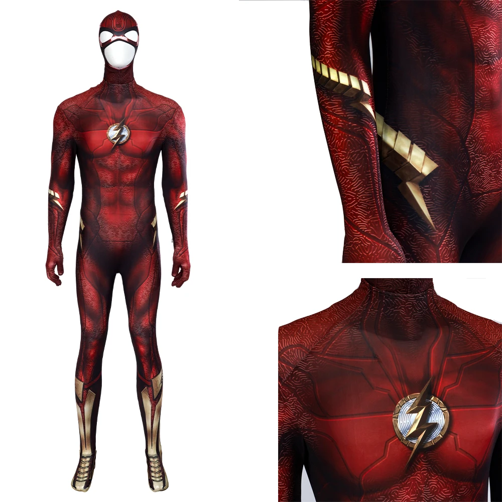

2023 New Movie Fastest Man Cosplay Barry Allen Zentai Halloween Carnival Superhero Costume 3D Printing Jumpsuit With Mask