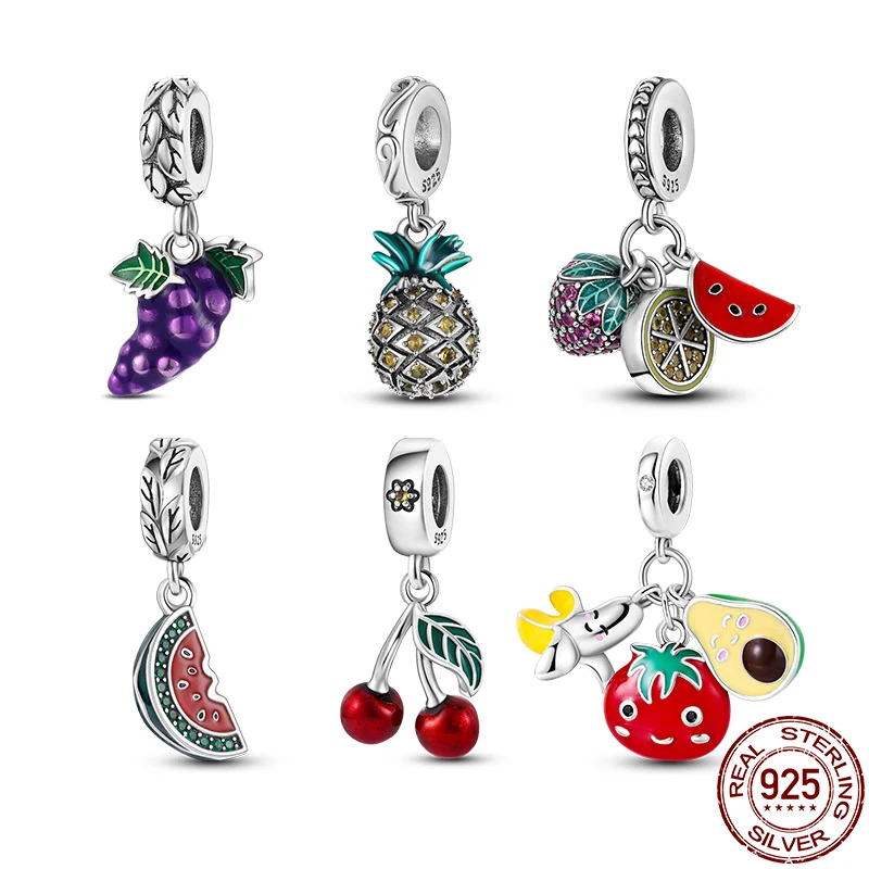 

100% Real S925 Sterling Silver Fruit Series Charms Fit Original Pandora Bracelet&Bangle For Women Birthday Fine Jewelry Gift