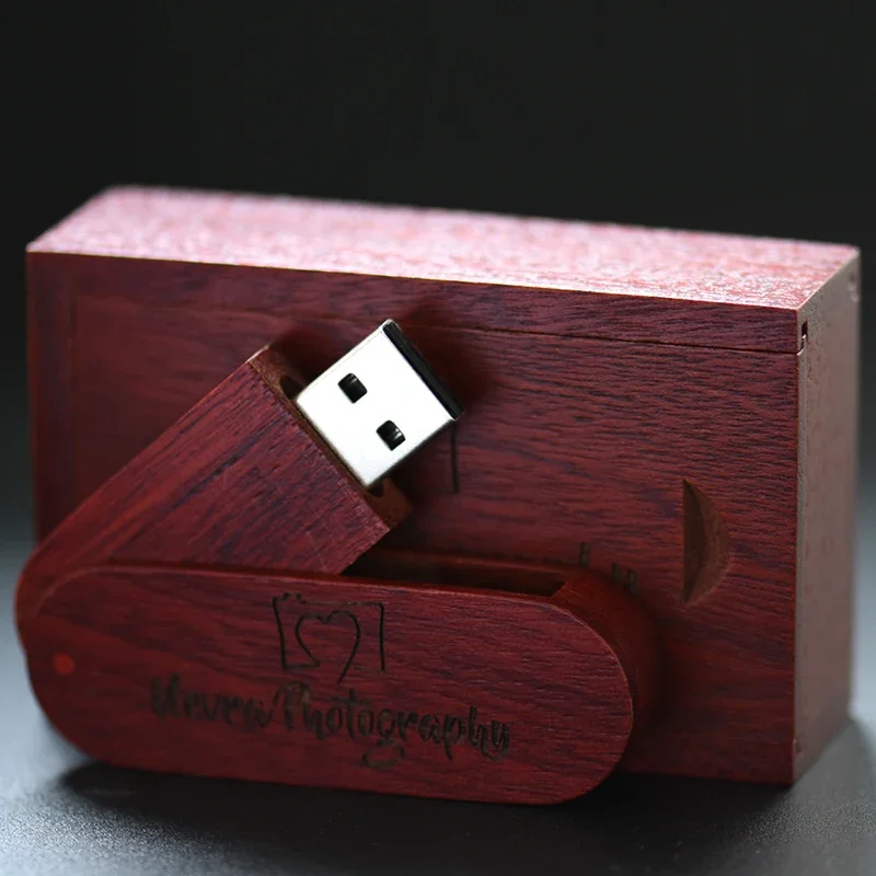 Pen Drive Rotativo de Madeira com Logotipo Personalizado Gratuito Usb Flash Drive Memory Stick de Capacidade Real Presente de Casamento 10 Pcs por Lote 128gb 64gb 32gb - Imagem 2
