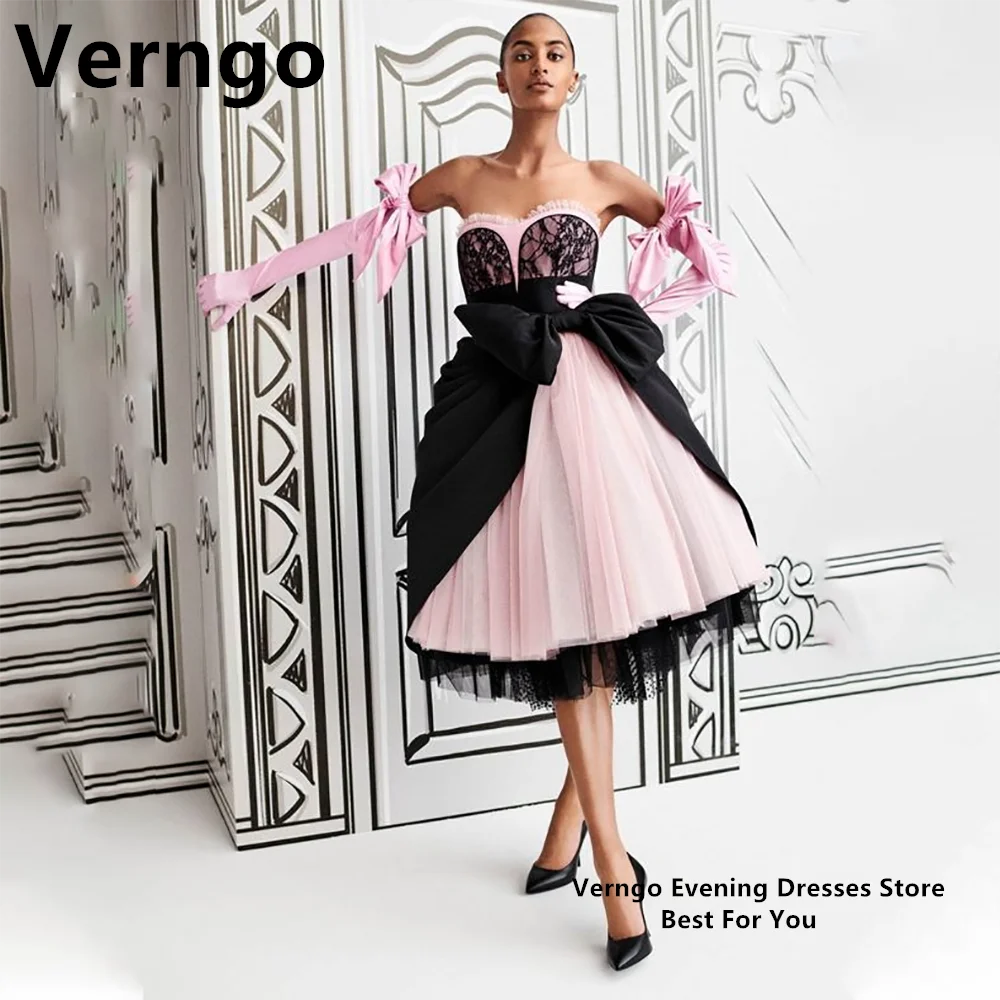 

Verngo Black And Pink Tulle Party Dress For Women Sweetheart Sleeveless Evening Dress With Gloves A Line Princess Prom Gown