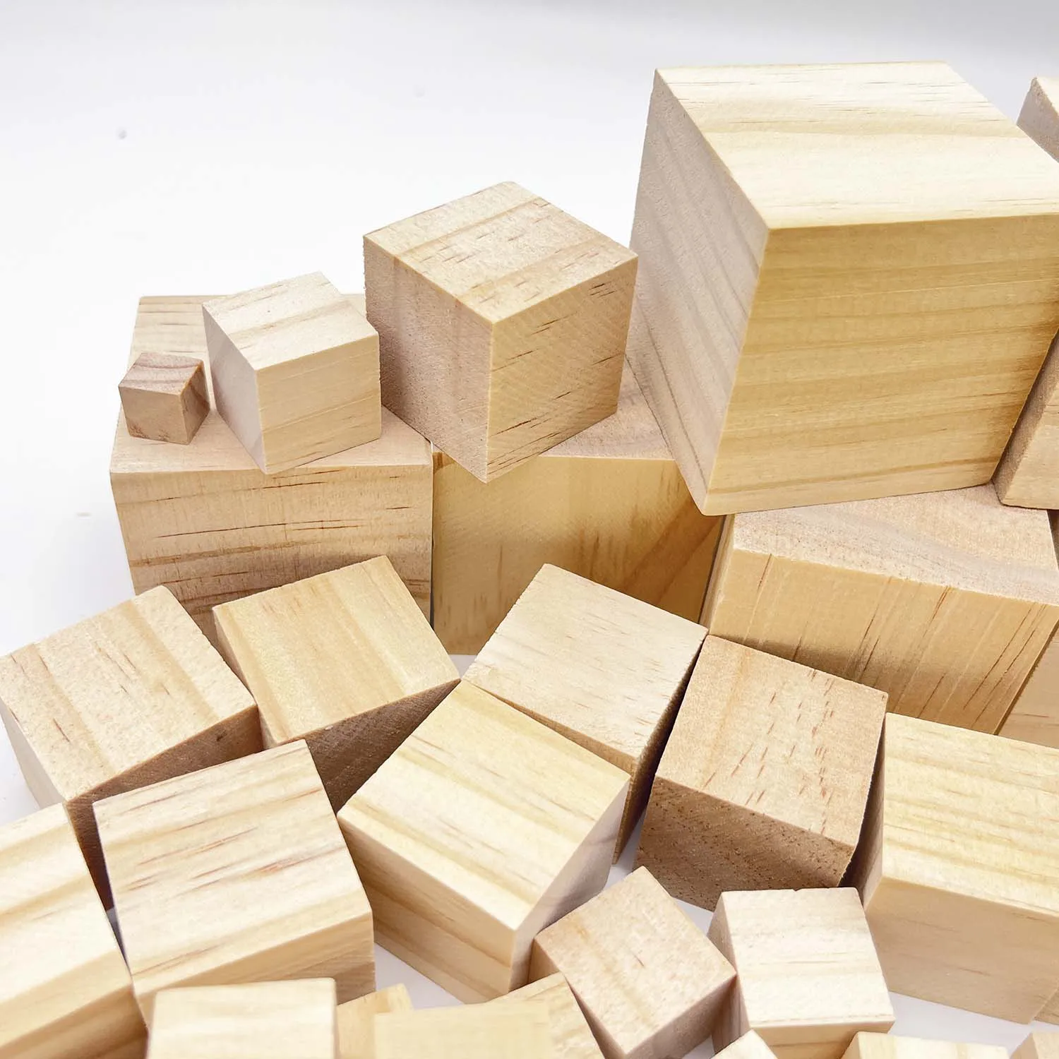 6 Sizes Unfinished Wooden Cubes, Natural Blank Wood Square Blocks for ...