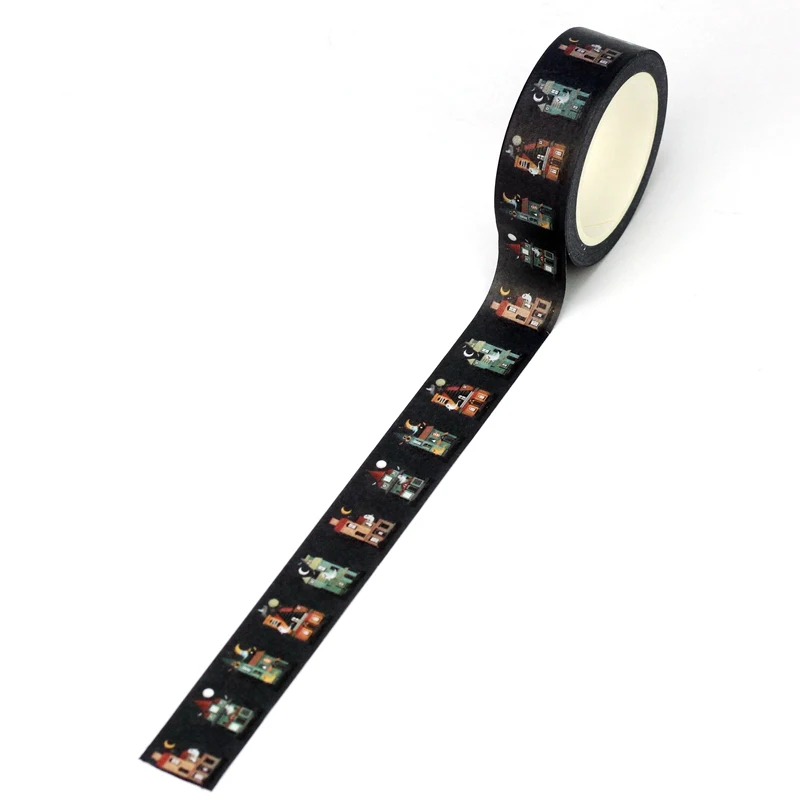 2024 NEW 1pc 10M Decorative Moon Haunted House Halloween Washi Tape for Scrapbooking Masking Tape Cute Journaling Stationery 3