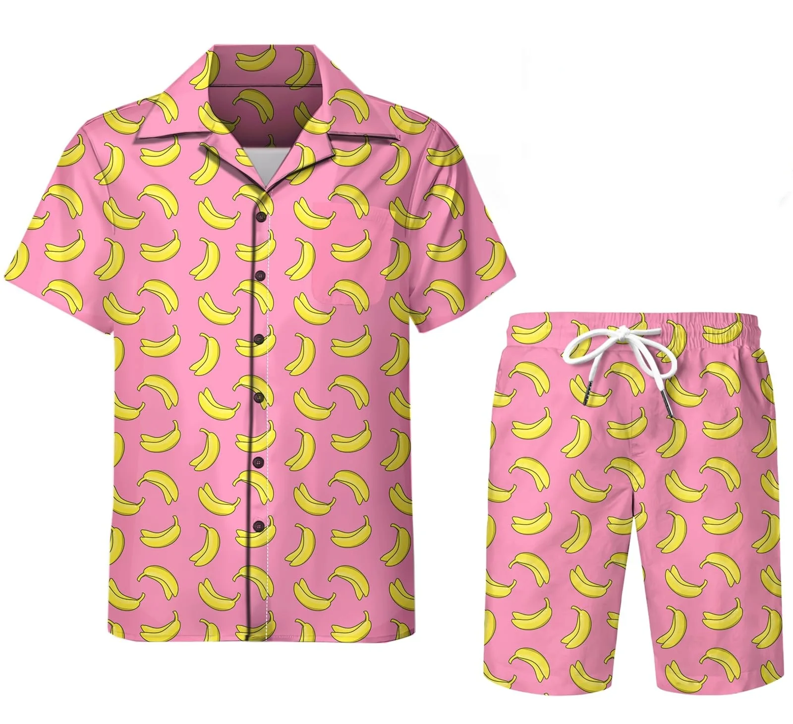 Conjunto de 2 piezas para hombre, estilo retro de los años 80 y 90, con estampado de setas mágicas psicodélicas, camisa 3D informal, pantalones cortos de playa de gran tamaño, estilo hawaiano para vac