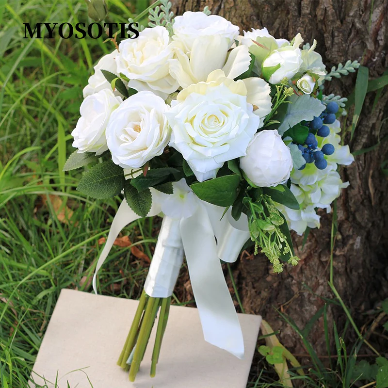 Tanio Romantyczny bukiet kwiatów Novia biała