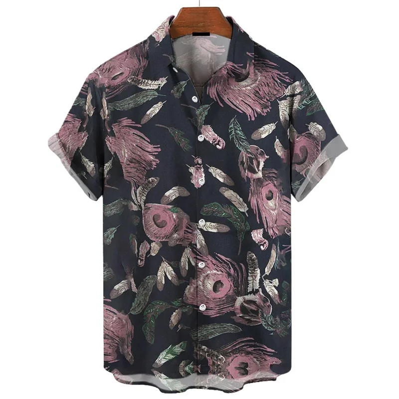 

Fashion Hawaiian Shirt Men 3d Tropical Plants Leaf Flower Print Short Sleeved Shirts Summer Casual Top Oversized Street Blouse