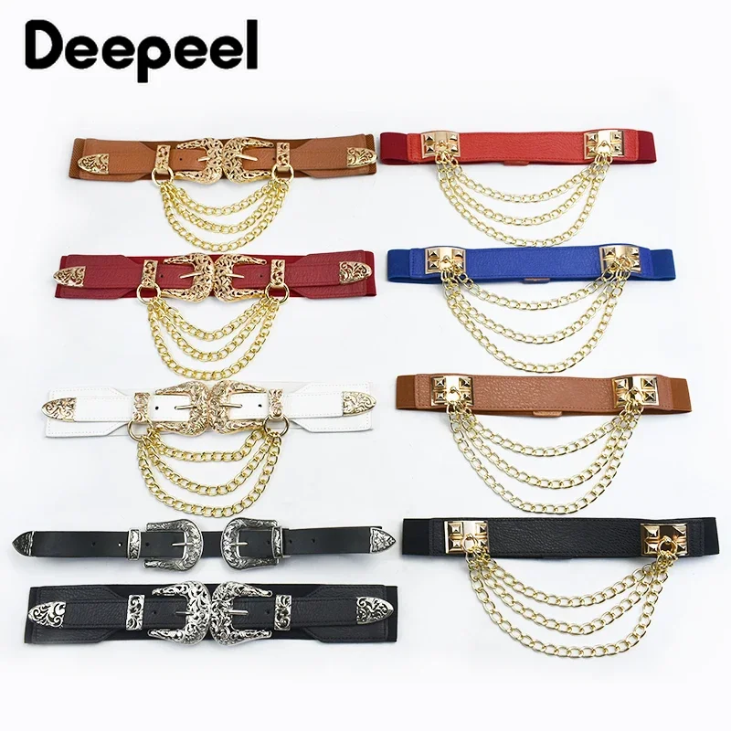 1pc 4*68cm Women Elastic Double Buckle Belts Cummerbunds