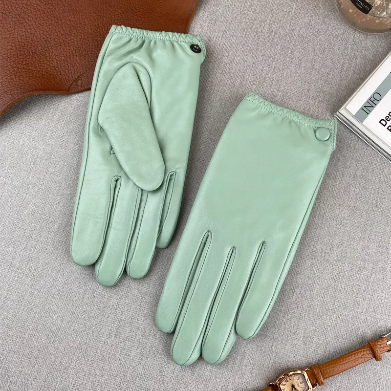 Spring Autumn Genuine Sheepskin Leather Gloves Light luxury Warm Touchscreen Texting Driving ladies Fashion Pink Black Gloves 4