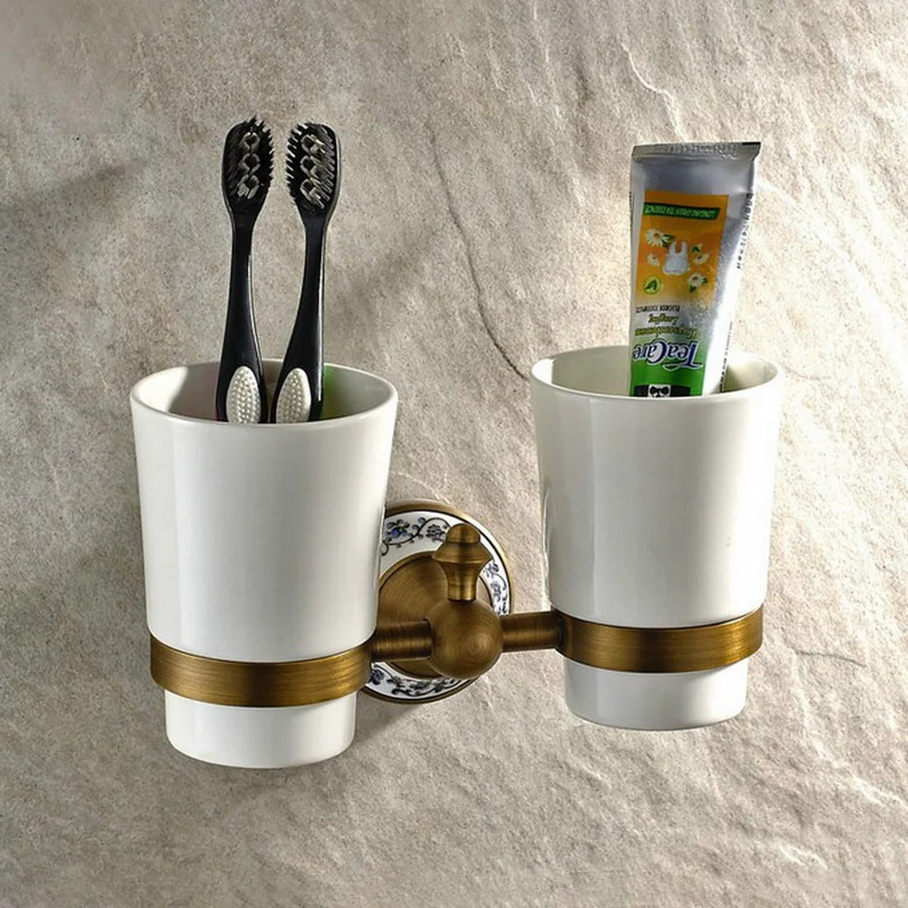 Antique Brass Ceramic Base Wall Mounted Bathroom Accessories Set Bath Hardware Towel Bar azh134