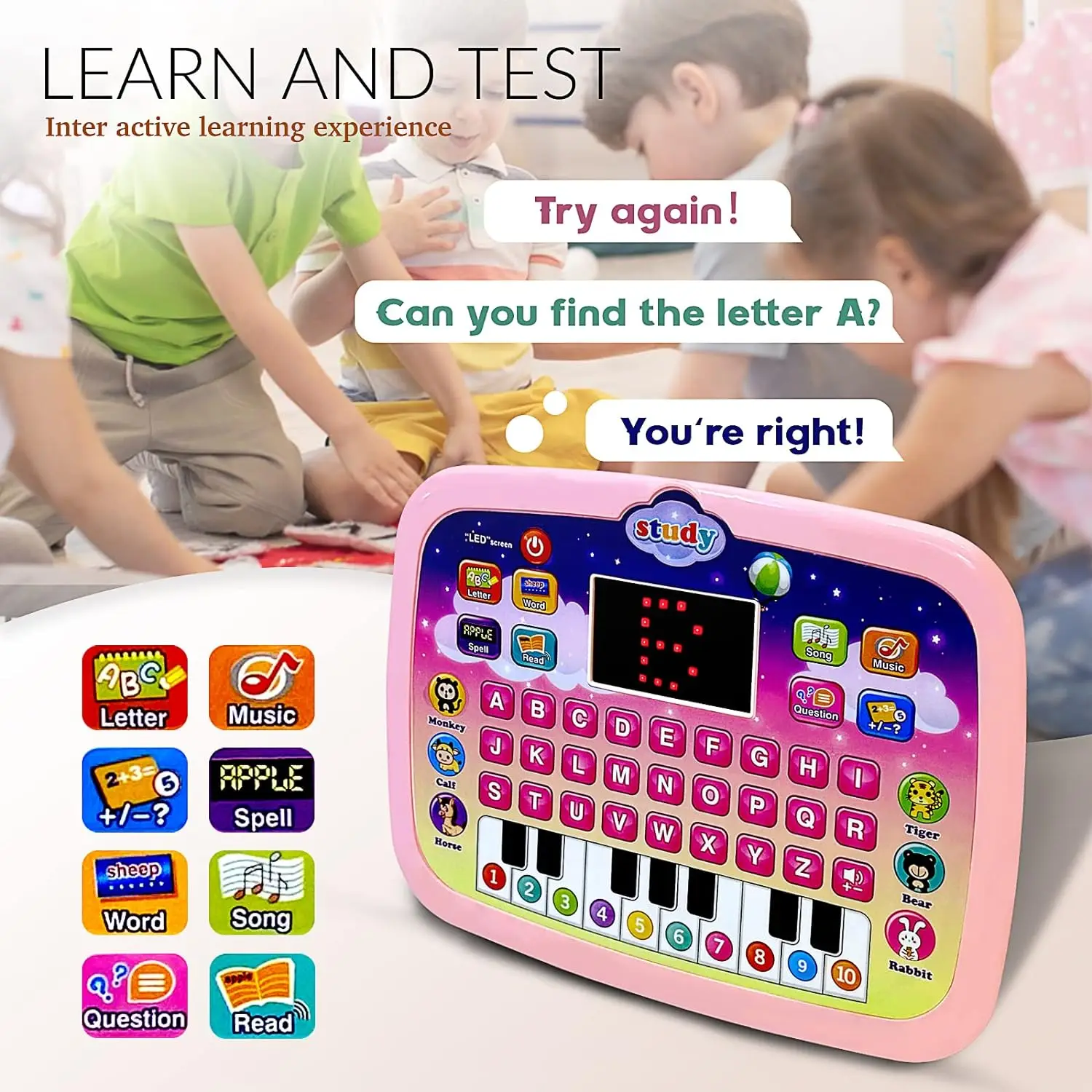 English LED screen lighting tablet learning machine multifunctional early education story children's toys 4