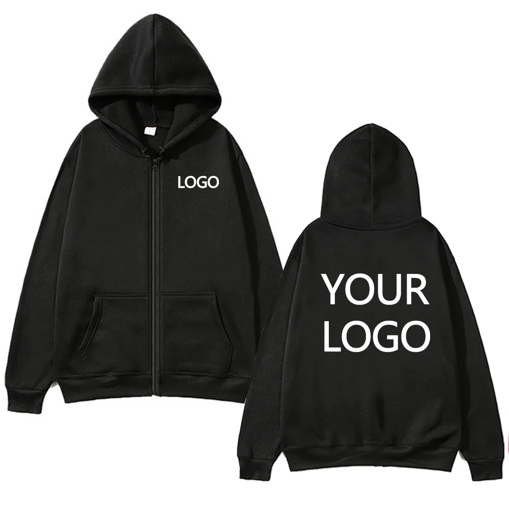 DIY Personalised customised logo, men's street hoodie, zip front sports sweatshirt, women's casual knitted hoodie, couple's gift