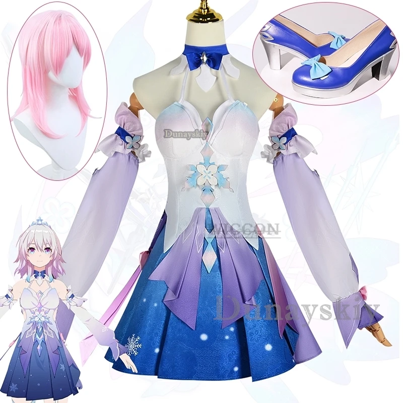 

Game Honkai Star Rail 7th March Cosplay Costume Shoes Uniform Outfit Halloween Party Women Pink Wig March 7th Cosplay Costume