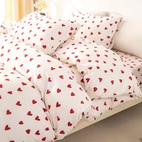 3 pièces/ensemble petit coeur rouge imprimé housse de couette (1 housse de couette et 2 taies d'oreiller) housse de couette douce et respectueuse de la peau ensemble de literie pour 1