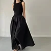 New Summer Simple Elegant Black Long Dresses For Women Round Neck Sleeveless High Waist Temperament Female Fashion Style Dress 2