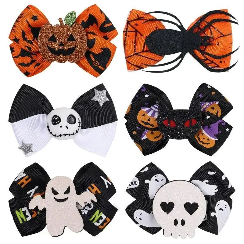New 1 Pcs Halloween Cartoon Spider Pumpkin Hair Clip Black Cat Skull Hair Accessories For Girls Day Dress Up Party Decor Gifts