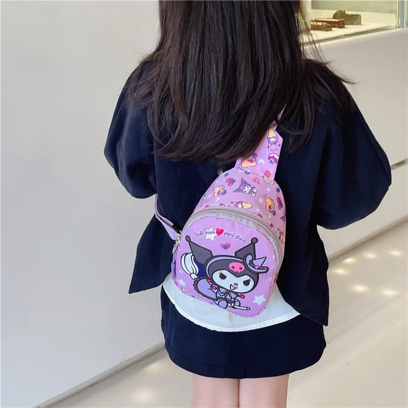 

Sanrio Cinnamoroll Kuromi Kid Chest Shoulder Bags Casual Messenger Pouch Fashion Versatile Chest Tote Outdoor Travel Backpacks
