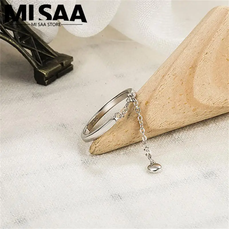 Bague chaîne argenté réglable style minimaliste élégant_voghion.com